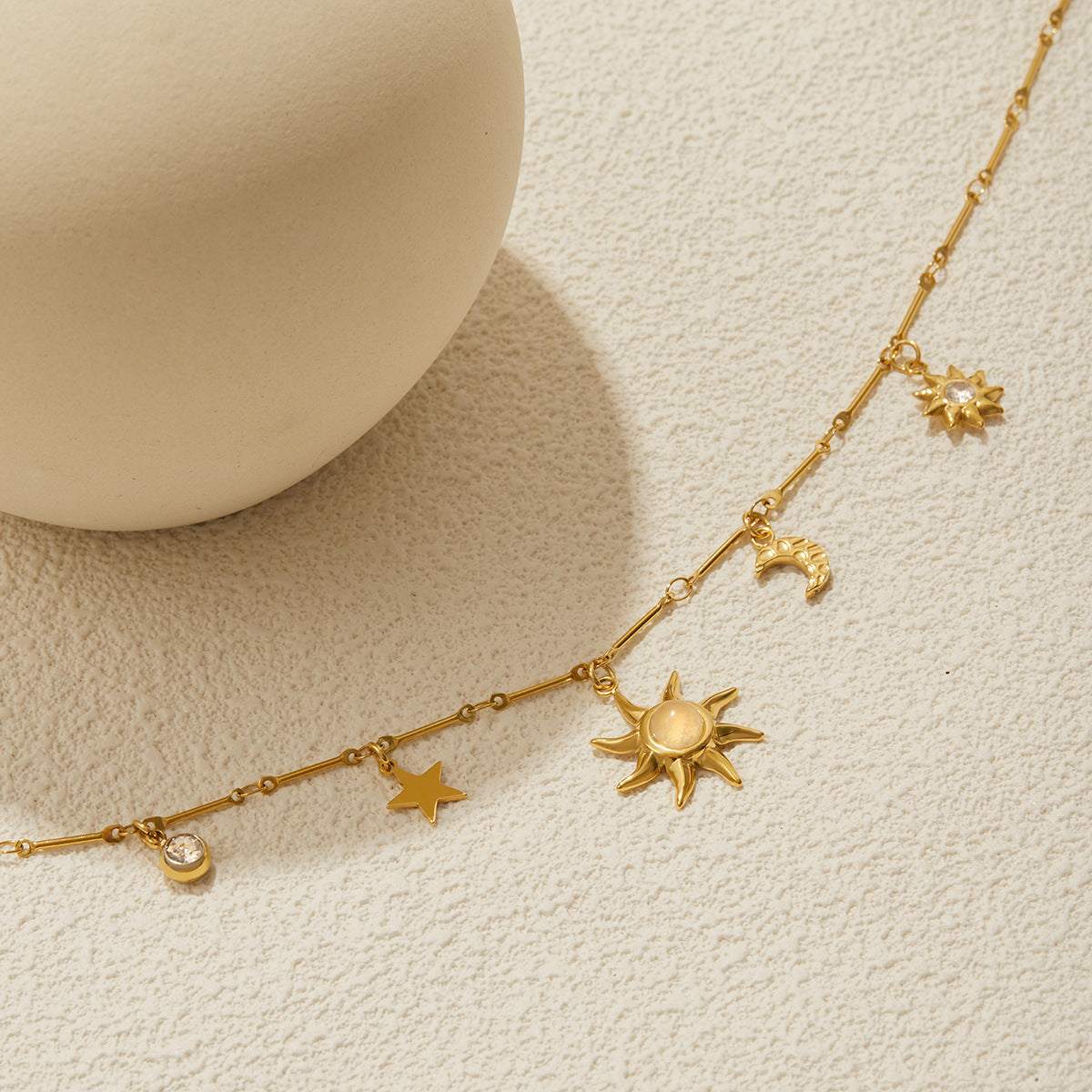 Waterproof 18K Gold-Plated Sun Necklace and Earring Set