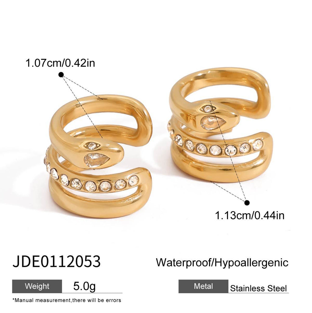 Waterproof 18K Gold Pavé Zircon Ear Stud and Ear Cuff Set