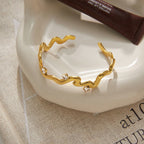 Waterproof 18K Gold Pave Zirconia Minimalist Open Cuff Bangle