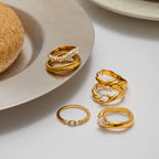 Waterproof 18K Gold Pave Zirconia Statement Layering Band Ring
