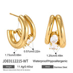 Waterproof Triple-Band Zirconia Statement Huggie Earrings
