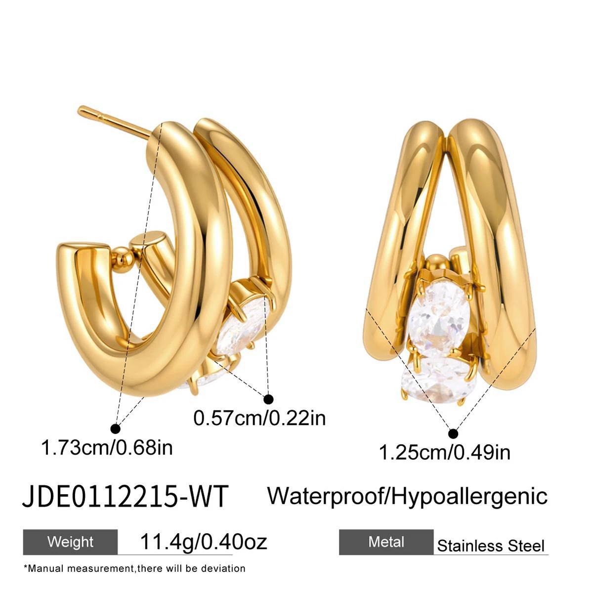 Waterproof Triple-Band Zirconia Statement Huggie Earrings