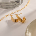 Minimalist Triple Band J-Hoop Earrings | Waterproof Stainless Steel