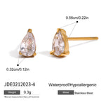 Waterproof Gold Spiral Claw Drop Earrings with Pear-Cut Zirconia
