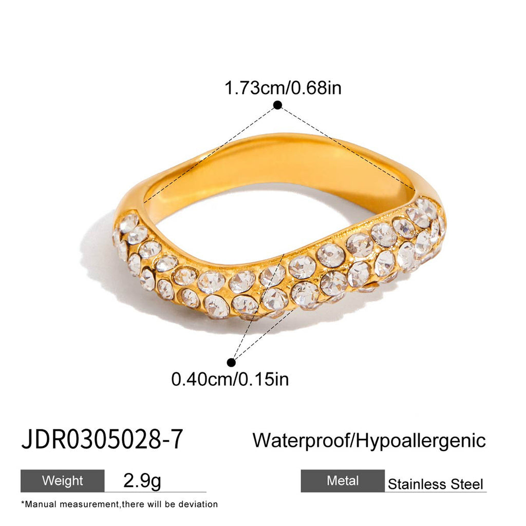 Waterproof 18K Gold Pave Zirconia Statement Layering Band Ring