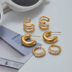 Waterproof 18K Gold Pavé Zircon Ear Stud and Ear Cuff Set