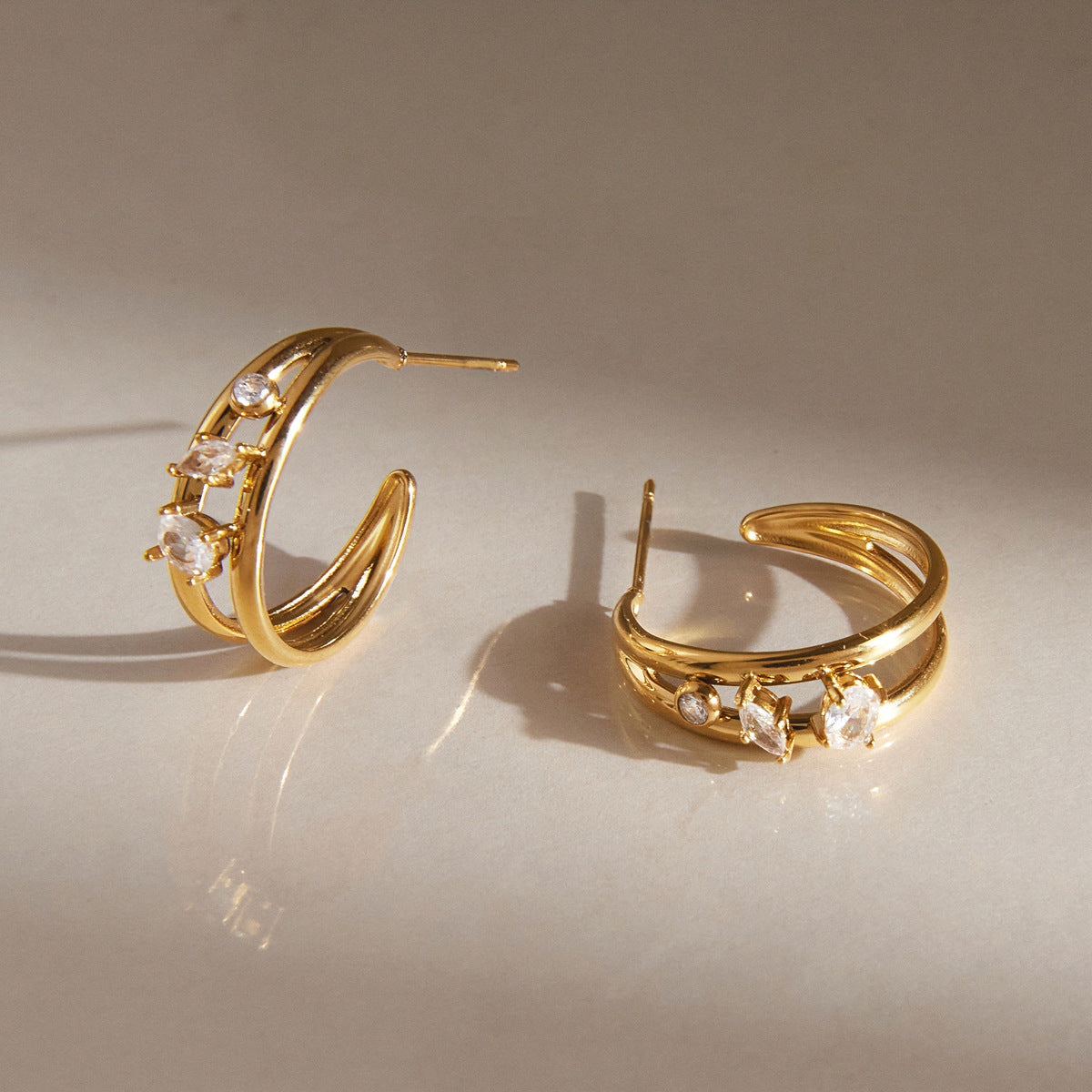 Waterproof 18K Gold Chunky Huggie & Pave Zirconia Hoop Earrings