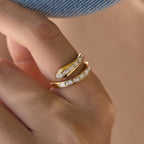 Waterproof 18K Gold Snake Pave Zirconia Open Band Ring