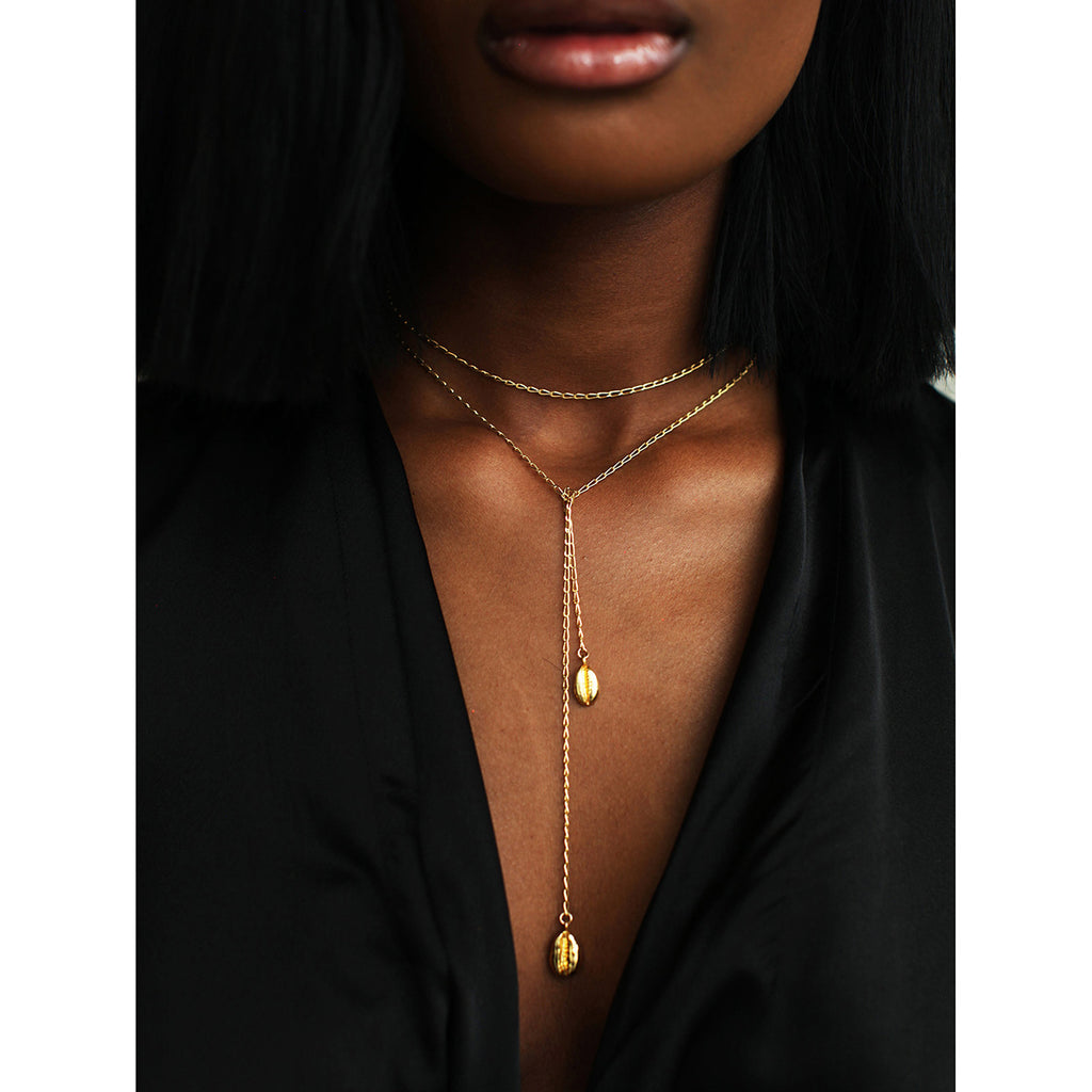 Waterproof 18K Gold Teardrop & Oval Relief Medallion Pendant Necklace