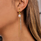 Waterproof Asymmetric Pearl and Sunburst Drop Earrings