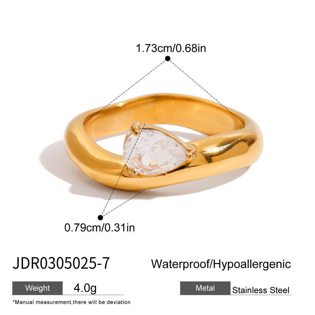Waterproof 18K Gold Pave Zirconia Statement Layering Band Ring