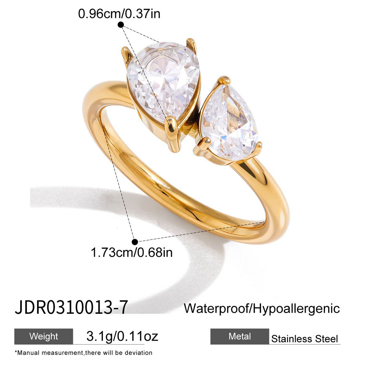 Waterproof 18K Gold Baguette Cut Zirconia Eternity Band Open Ring