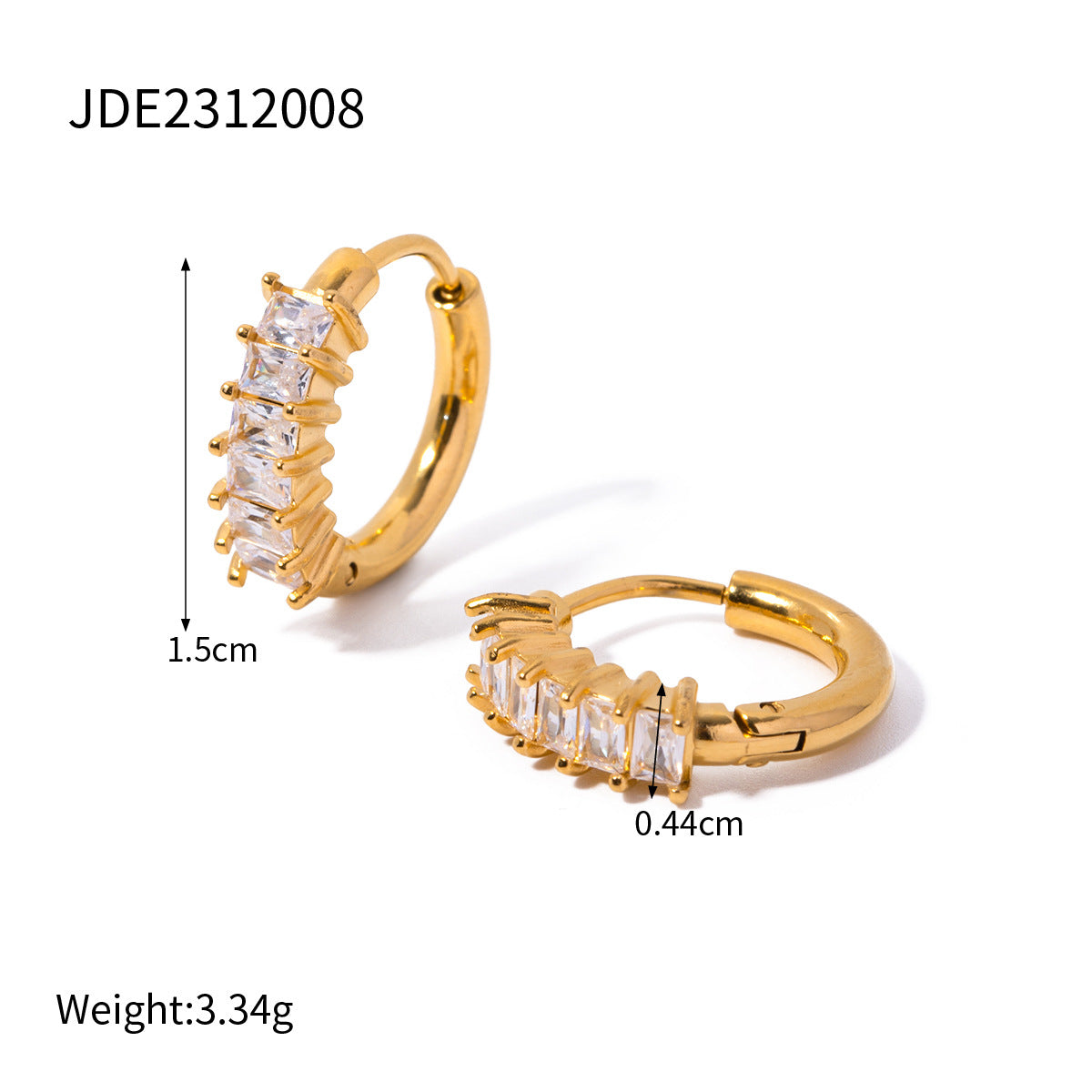 Waterproof 18K Gold Pavé Zircon Ear Stud and Ear Cuff Set