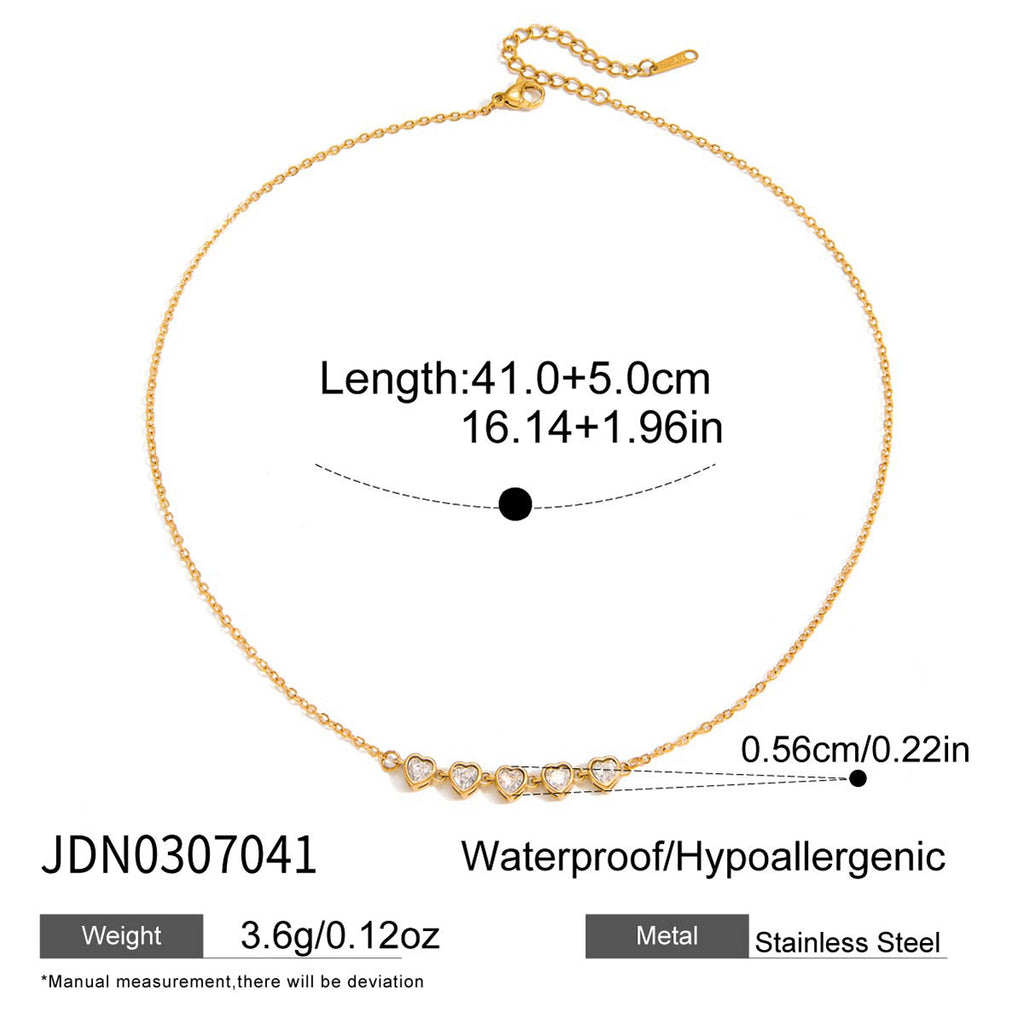 Waterproof 18K Gold Rainbow Heart Zirconia Charm Necklace