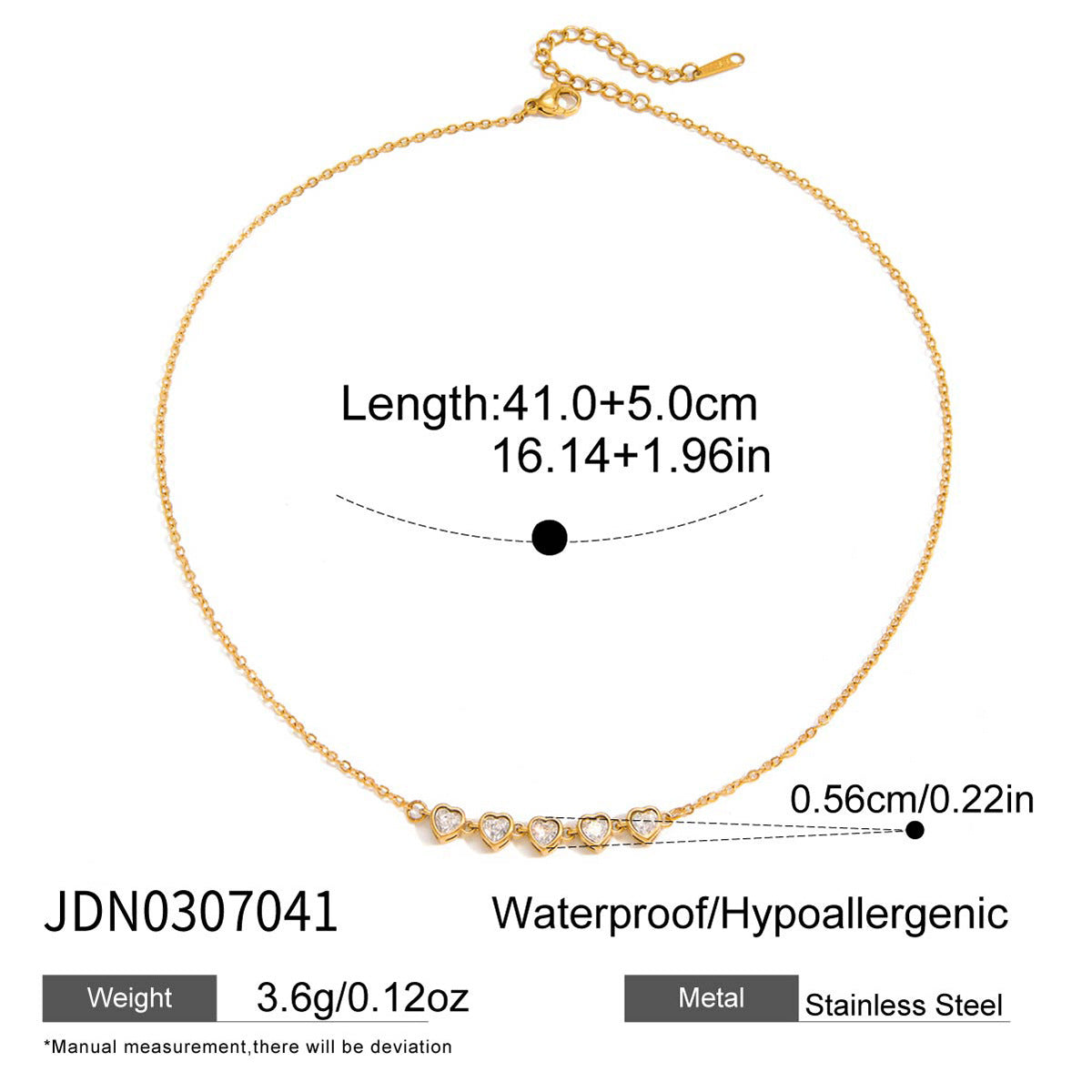 Waterproof 18K Gold Rainbow Heart Zirconia Charm Necklace