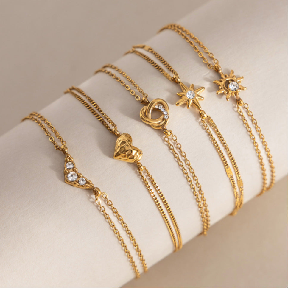 Waterproof Dainty Double-Chain Charm Bracelets