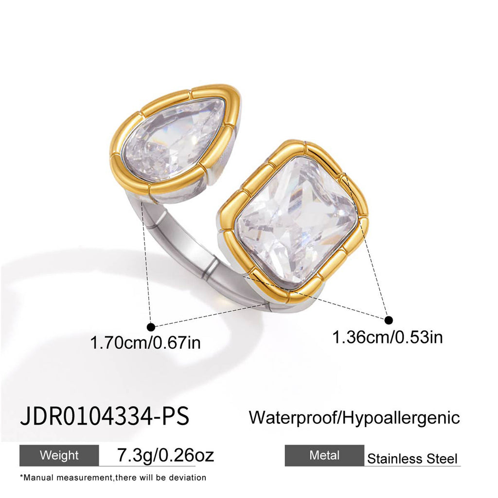 Waterproof 18K Gold Pear-Cut Zirconia Geometric Open Ring