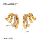 Waterproof Triple-Band Zirconia Statement Huggie Earrings