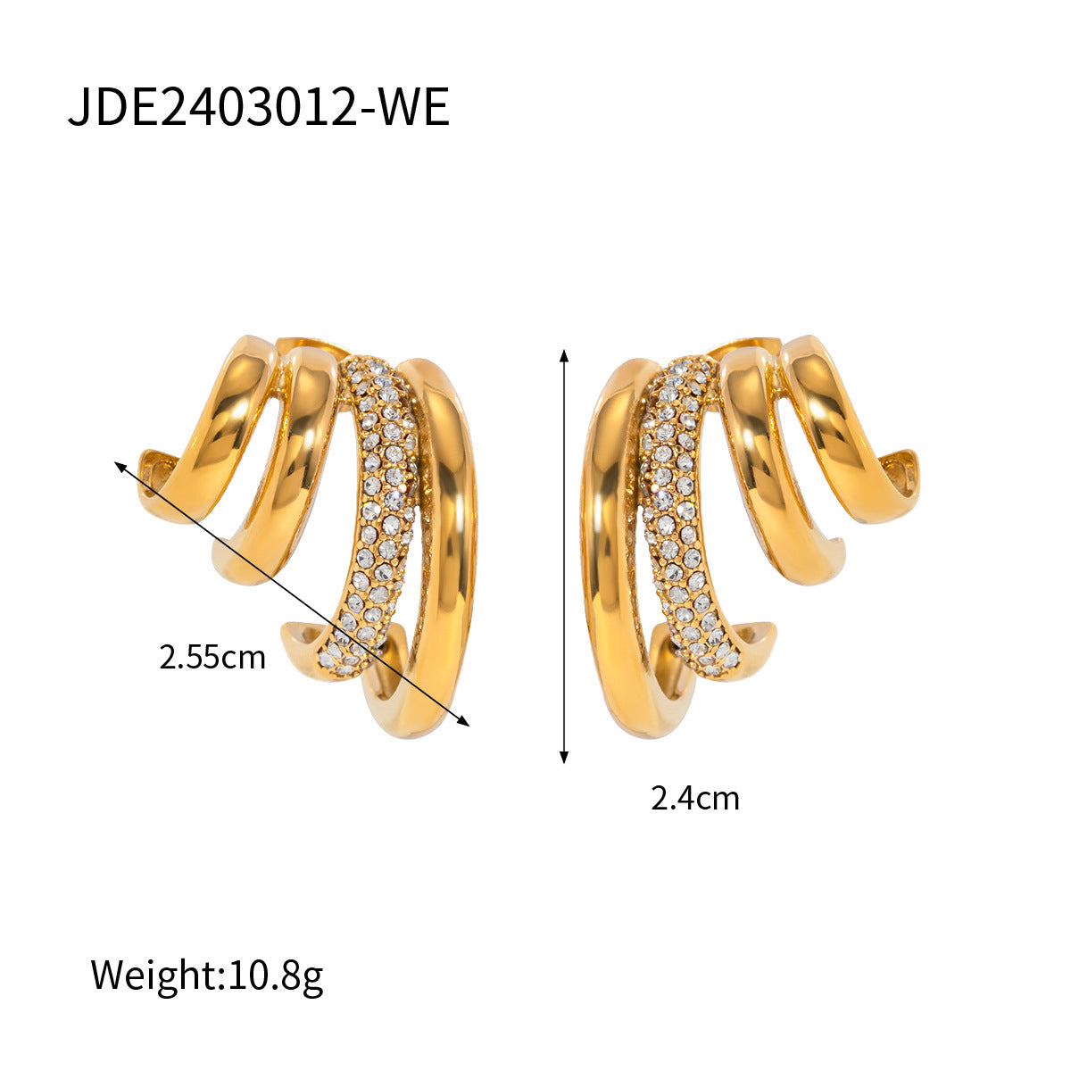 Waterproof Triple-Band Zirconia Statement Huggie Earrings