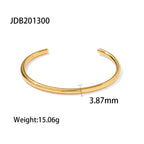 Waterproof 18K Gold Plated Ribbed Texture Open Cuff Bangle Bracelet
