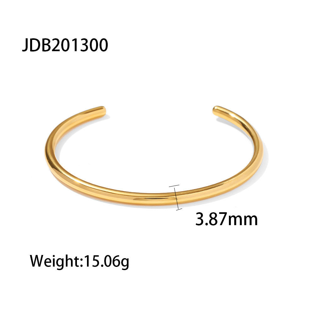 Waterproof 18K Gold Plated Ribbed Texture Open Cuff Bangle Bracelet