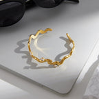 Waterproof 18K Gold Pave Zirconia Minimalist Open Cuff Bangle