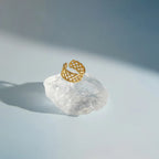 Waterproof Sculptural Grid & Wavy CZ Open Ring