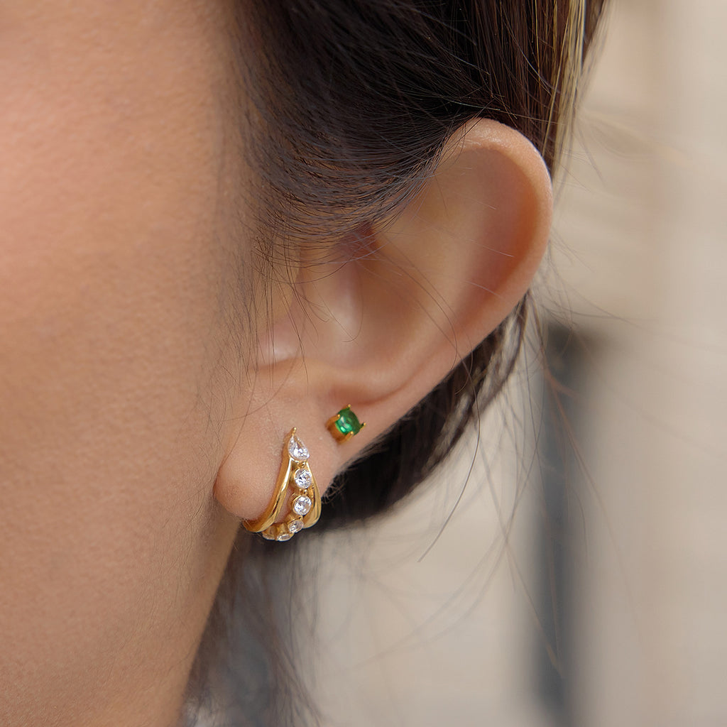 Waterproof Triple-Band Zirconia Statement Huggie Earrings