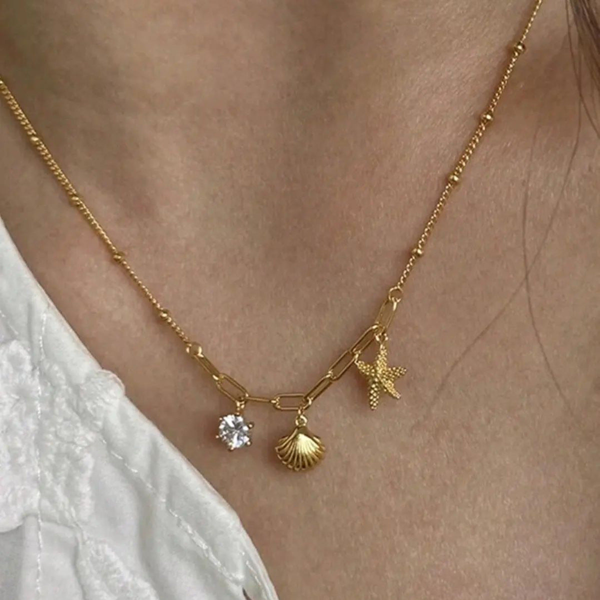 Waterproof Ocean Charm Satellite Necklace