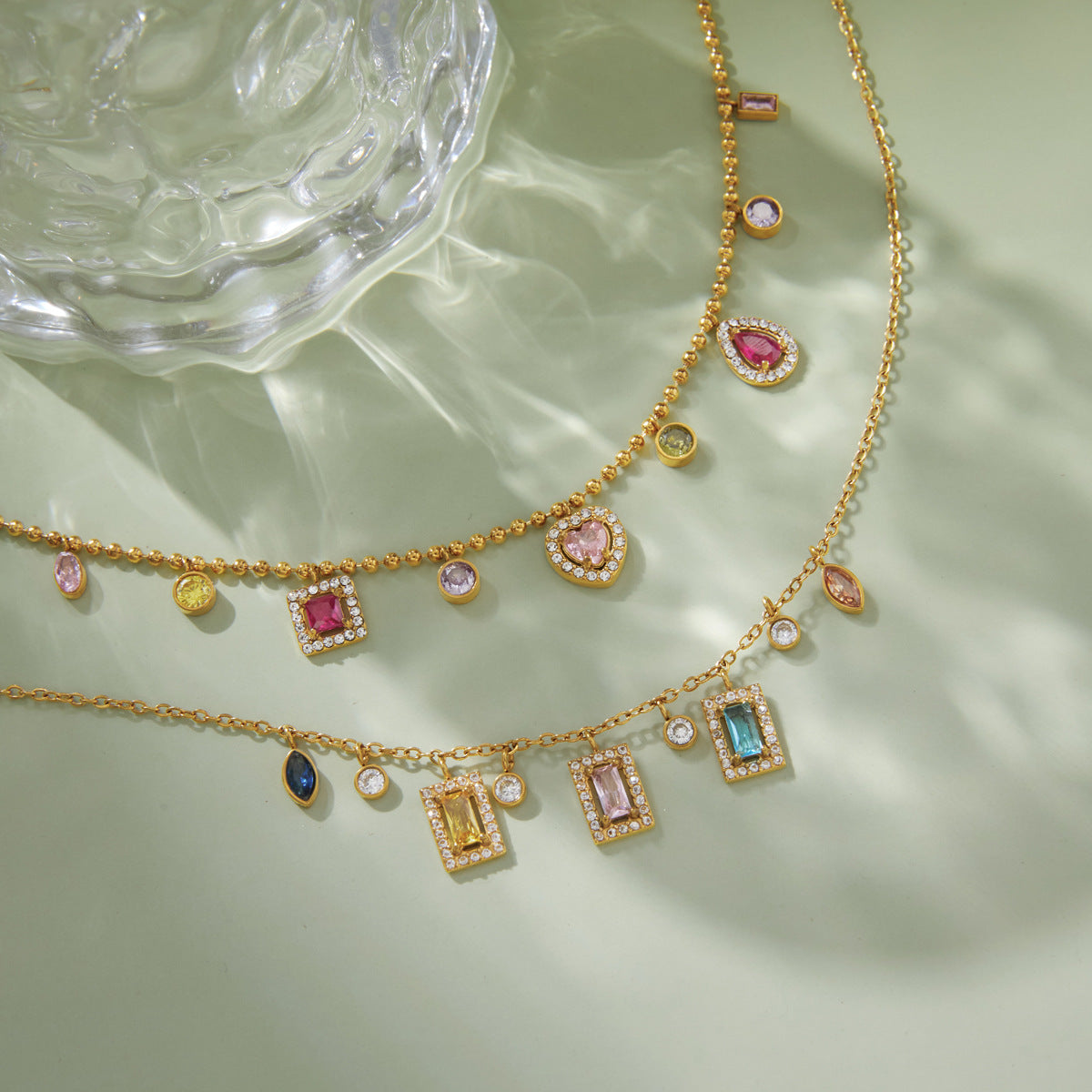Rainbow Charm Layered Necklace | Waterproof & Tarnish-Free