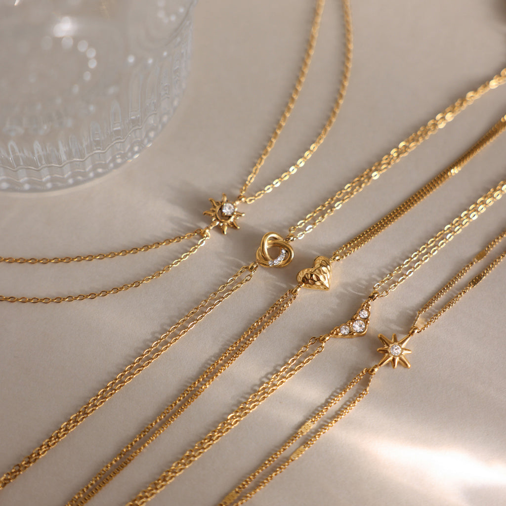 Waterproof Dainty Double-Chain Charm Bracelets