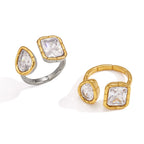 Waterproof 18K Gold Pear-Cut Zirconia Geometric Open Ring