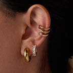 Waterproof 18K Gold Pavé Zircon Ear Stud and Ear Cuff Set