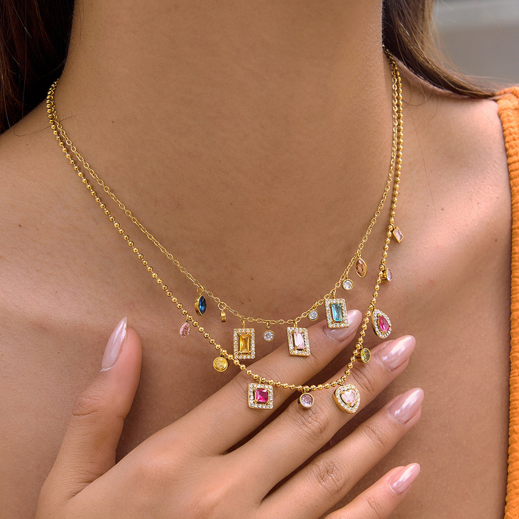 Rainbow Charm Layered Necklace | Waterproof & Tarnish-Free