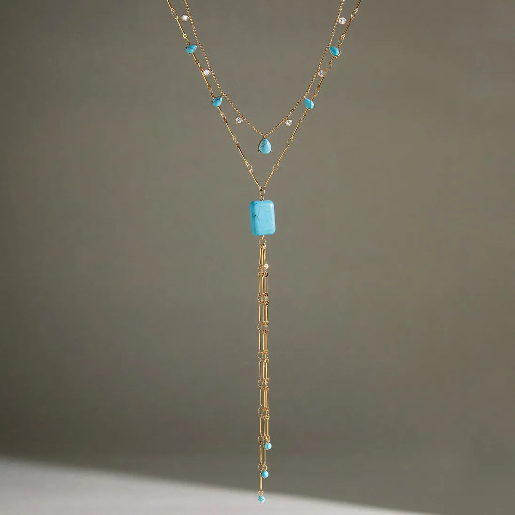 Waterproof Blue Stone Lariat Y-Necklace