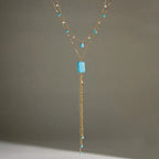 Waterproof Blue Stone Lariat Y-Necklace