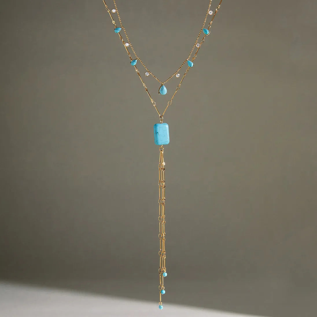 Waterproof Blue Stone Lariat Y-Necklace