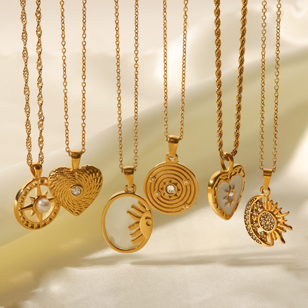 Waterproof Celestial Medallion Necklace | Vintage Gold Steel