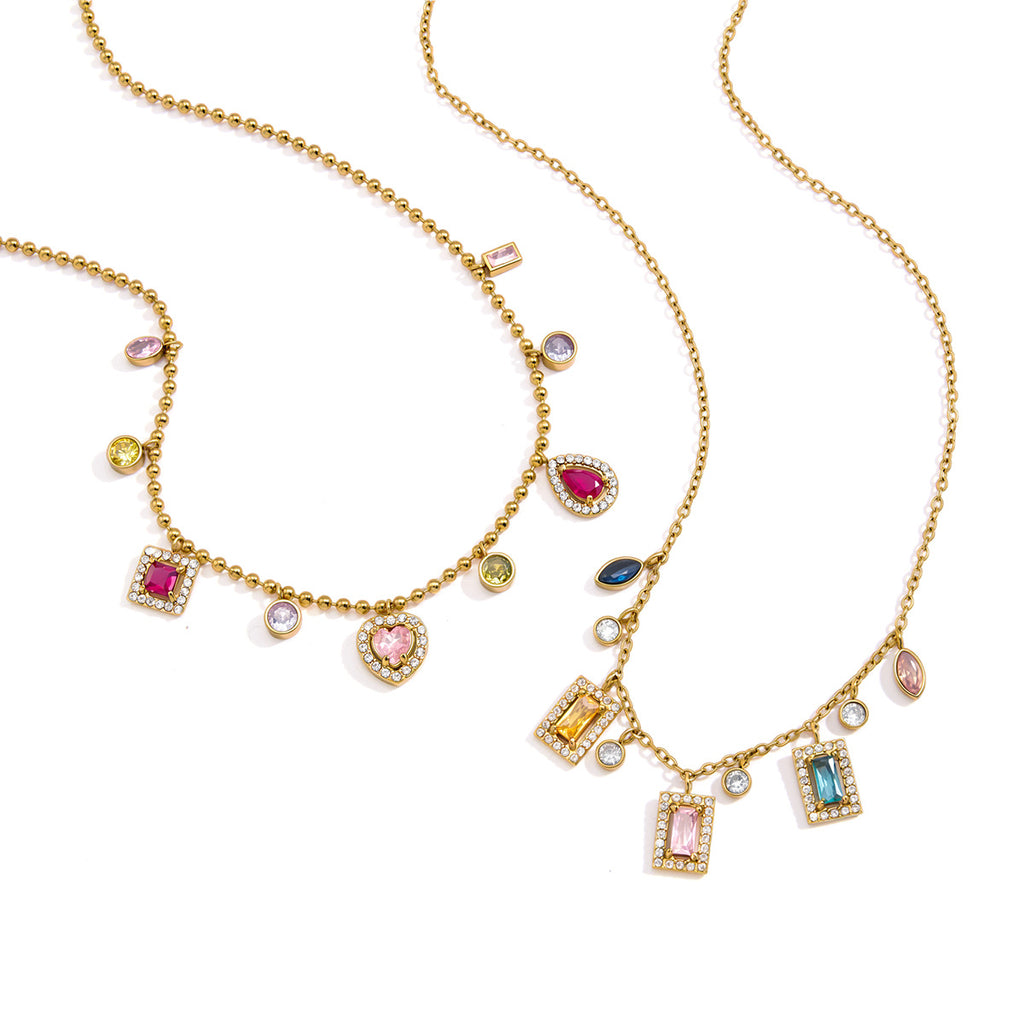 Rainbow Charm Layered Necklace | Waterproof & Tarnish-Free