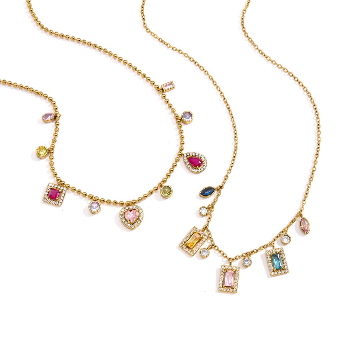Rainbow Charm Layered Necklace | Waterproof & Tarnish-Free