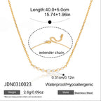 Waterproof 18K Gold Pave Vertical Bar Necklace & Huggie Earring Set