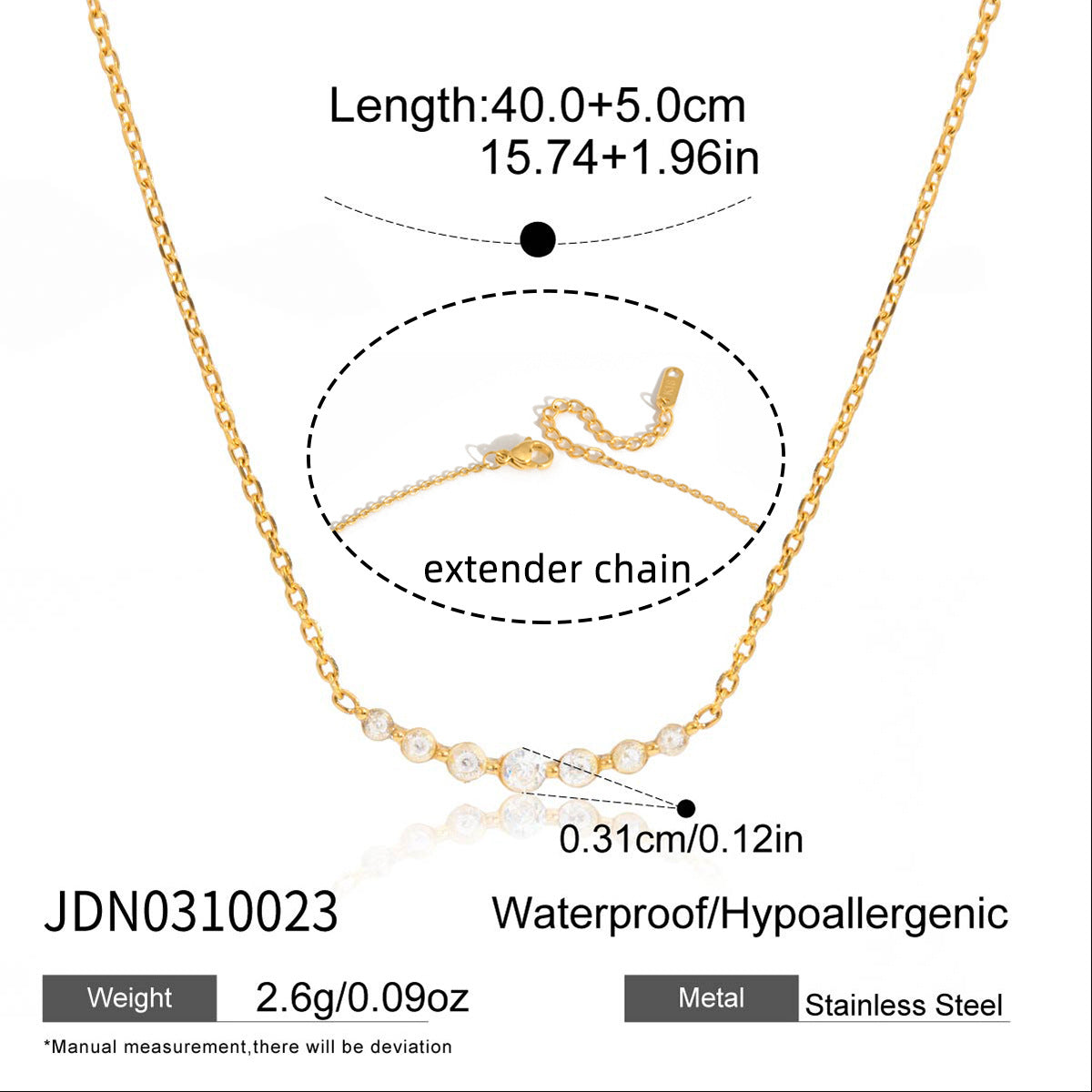 Waterproof 18K Gold Pave Vertical Bar Necklace & Huggie Earring Set