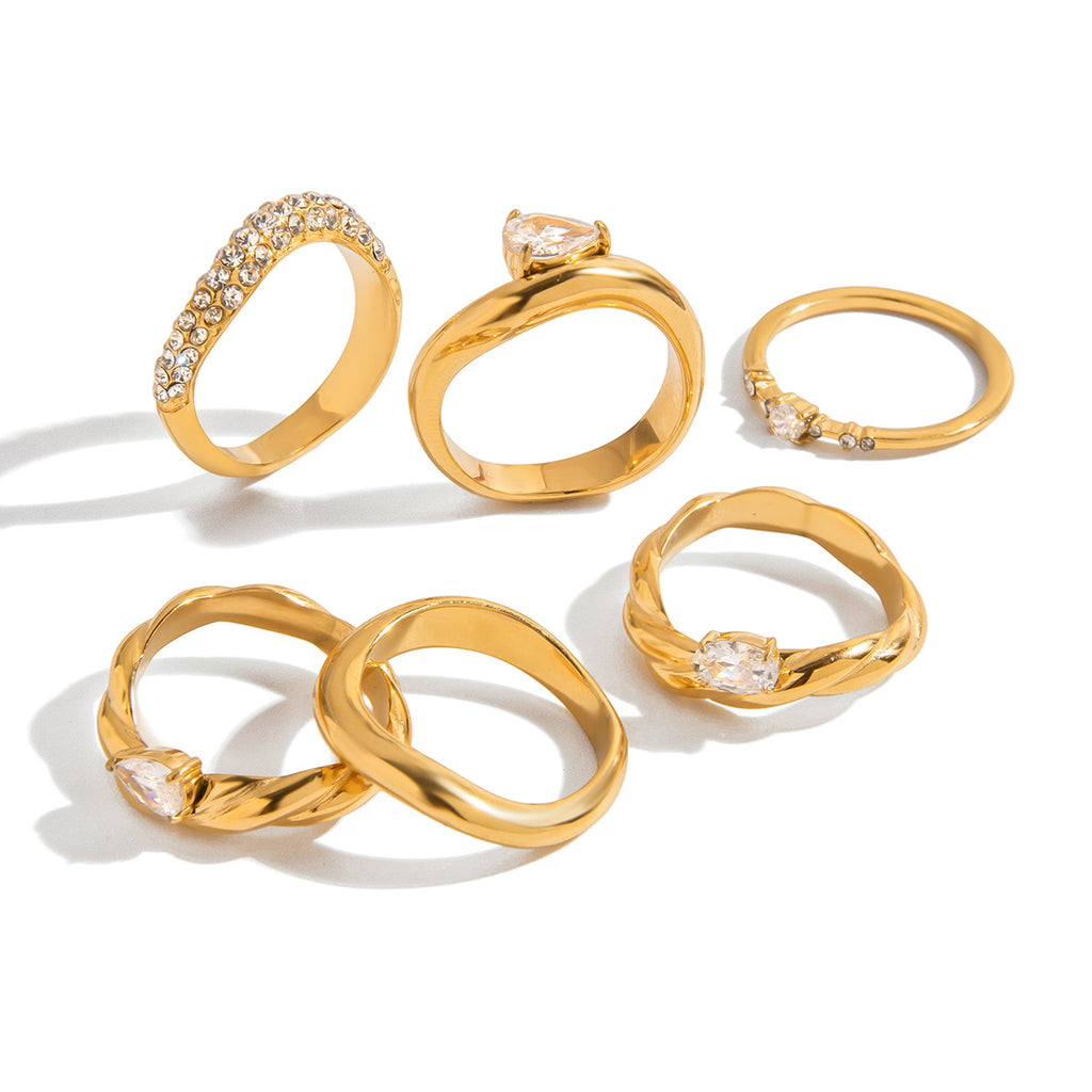 Waterproof 18K Gold Pave Zirconia Statement Layering Band Ring