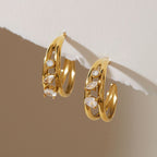 Waterproof 18K Gold Chunky Huggie & Pave Zirconia Hoop Earrings