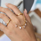 Waterproof Double Finger Chain Ring with Waterdrop