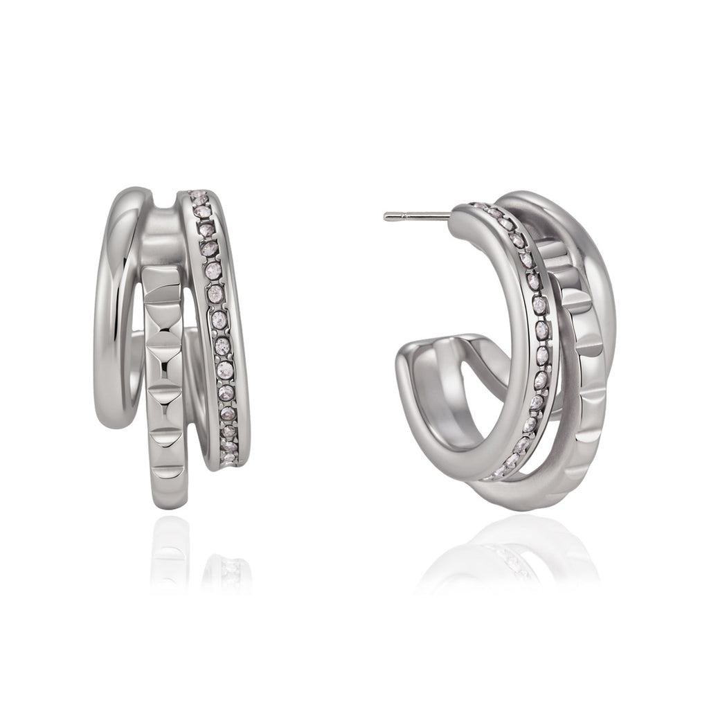 Chic Multi-Texture Triple Row Half Hoops | Tarnish-Free Stud Earrings