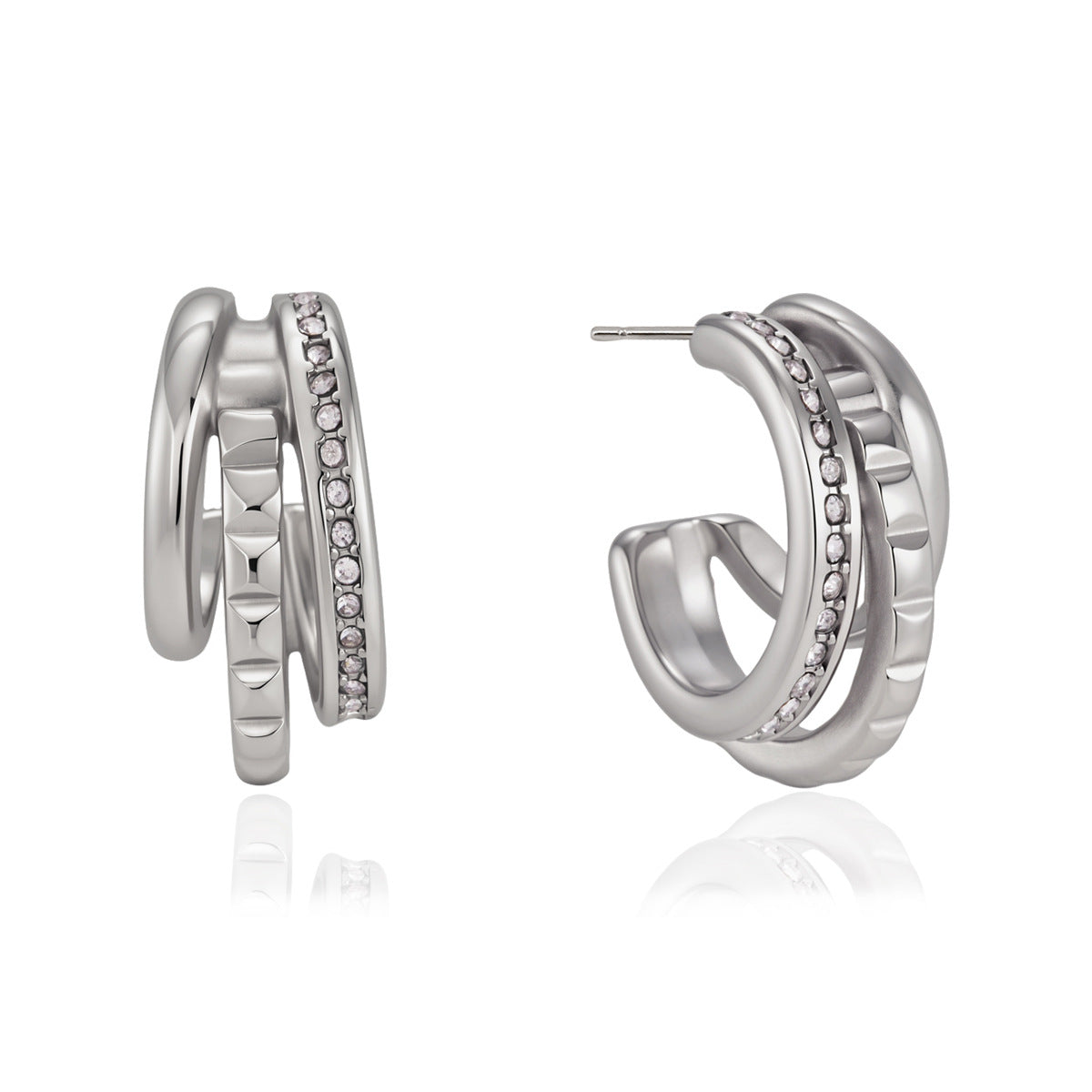 Chic Multi-Texture Triple Row Half Hoops | Tarnish-Free Stud Earrings