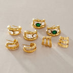 Waterproof Triple-Band Zirconia Statement Huggie Earrings