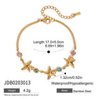 Waterproof 18K Gold Ocean Starfish & Zirconia Charm Bracelet