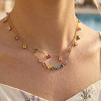 Waterproof 18K Gold Rainbow Heart Zirconia Charm Necklace